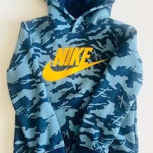 Nike Blue Camo Hoodie with Yellow Swoosh